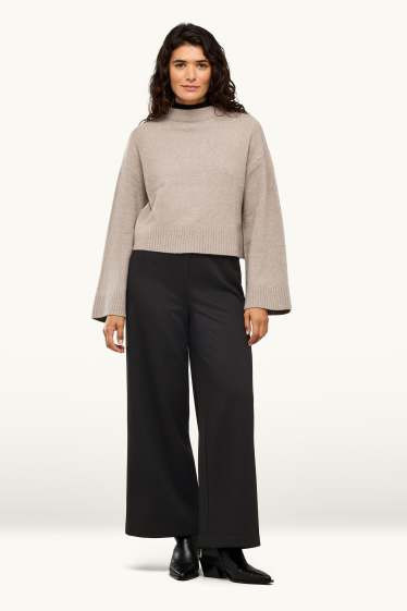 Femei - Pantaloni de stofă - talie înaltă - wide leg - cu model - negru