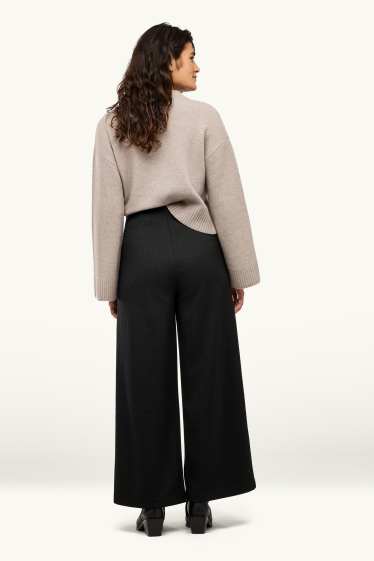 Femei - Pantaloni de stofă - talie înaltă - wide leg - cu model - negru