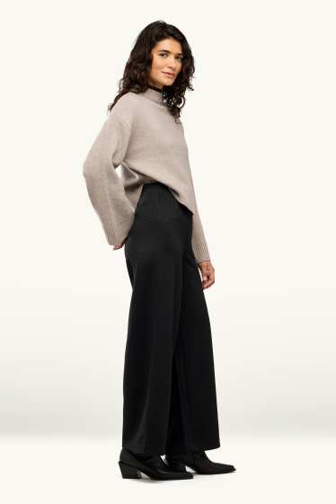 Femei - Pantaloni de stofă - talie înaltă - wide leg - cu model - negru