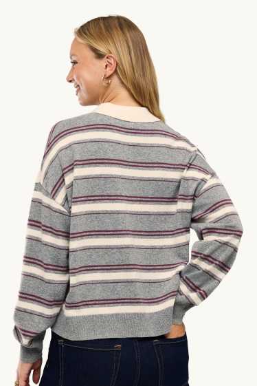 Femmes - Polo à manches longues - regular fit - à rayures - gris