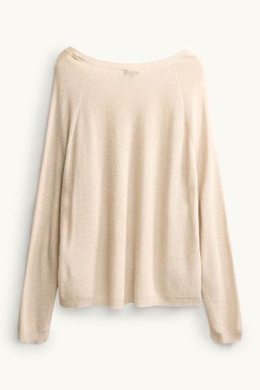 Damen - Pullover mit V-Ausschnitt - Glanz-Effekt - cremefarben
