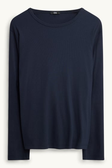 Femei - Tricou cu mânecă lungă - slim fit - reiat - albastru închis