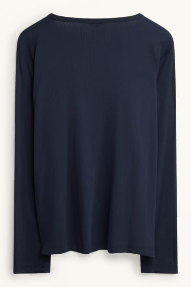 Femei - Tricou cu mânecă lungă - slim fit - reiat - albastru închis