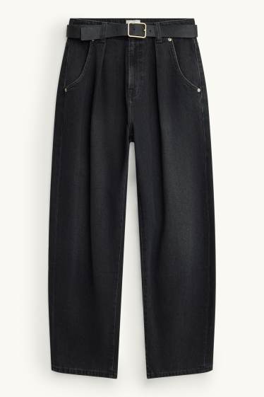 Femmes - Barrel jean à ceinture - high waist - noir