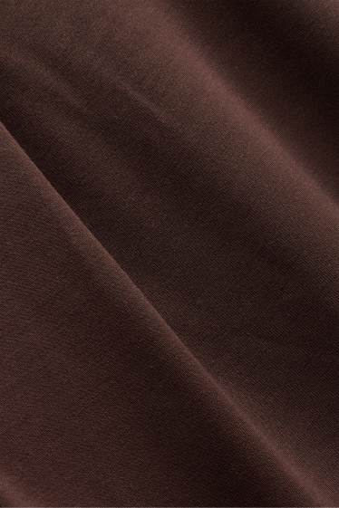 Women - Jersey trousers - mid-rise waist - barrel leg - dark brown