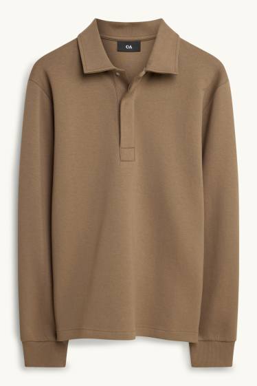 Men - Long sleeve polo shirt - relaxed fit - light brown