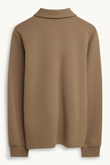 Men - Long sleeve polo shirt - relaxed fit - light brown