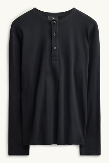 Herren - Henley-Shirt - Regular Fit - schwarz