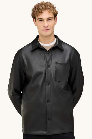 Heren - Overhemdjas - relaxed fit - Kent - imitatieleer - zwart