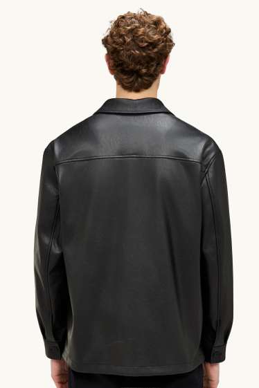 Heren - Overhemdjas - relaxed fit - Kent - imitatieleer - zwart