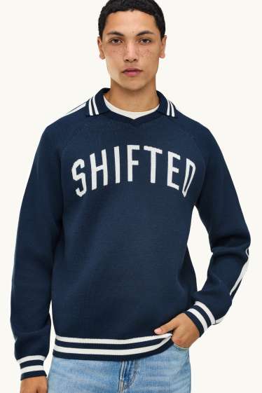 Hommes - Pull - bleu foncé / blanc