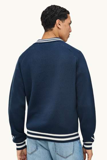 Hommes - Pull - bleu foncé / blanc