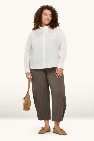 Donna - Pantaloni - vita alta - gamba ampia - design gessato - marrone