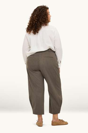Donna - Pantaloni - vita alta - gamba ampia - design gessato - marrone