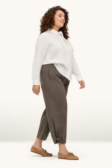 Donna - Pantaloni - vita alta - gamba ampia - design gessato - marrone