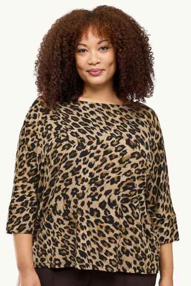 Femei - Tricou cu mânecă lungă - relaxed fit - imprimeu de leopard - bej / maro