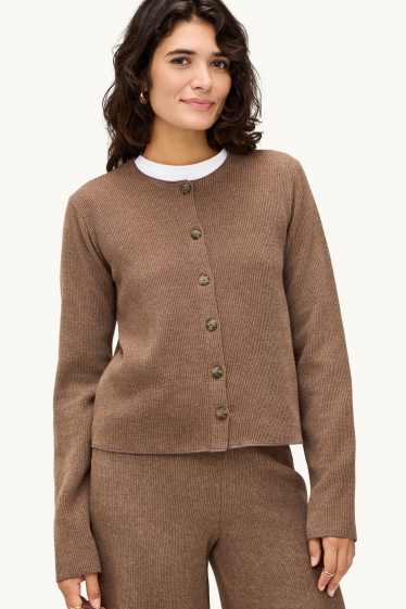 Donna - Cardigan - a coste - marrone