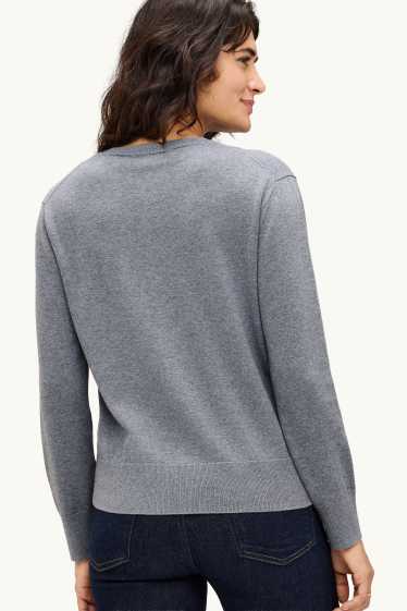 Damen - Strickjacke - kariert - grau