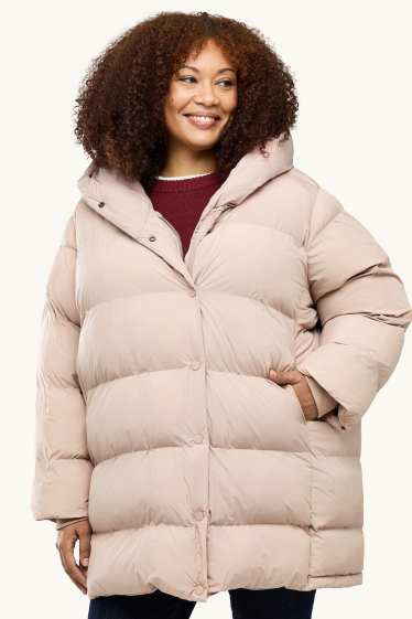 Women - Quilted coat with hood - lined - water-repellent - beige
