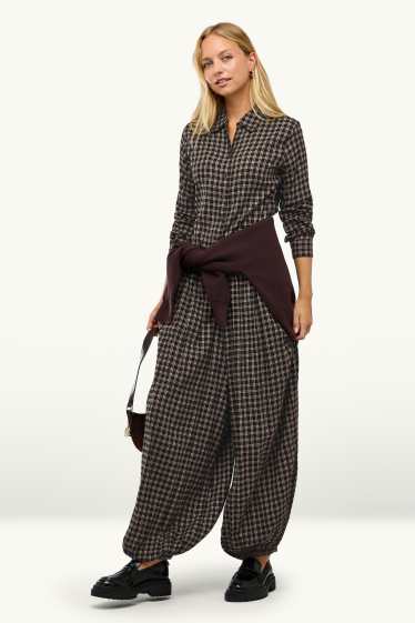 Dona - Pantalons orientals - mid waist - barrel leg - de quadres - negre/beix