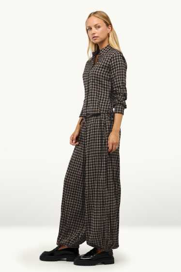 Dona - Pantalons orientals - mid waist - barrel leg - de quadres - negre/beix