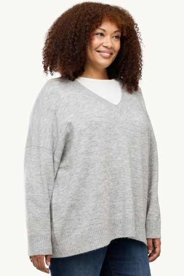 Damen - Pullover mit V-Ausschnitt - grau