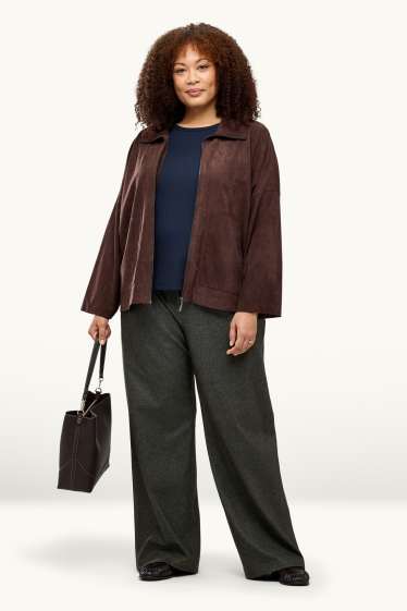 Femmes - Pantalon en toile - high waist - wide leg - à motif - vert foncé