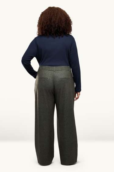 Femmes - Pantalon en toile - high waist - wide leg - à motif - vert foncé