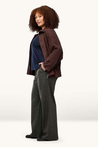 Femmes - Pantalon en toile - high waist - wide leg - à motif - vert foncé