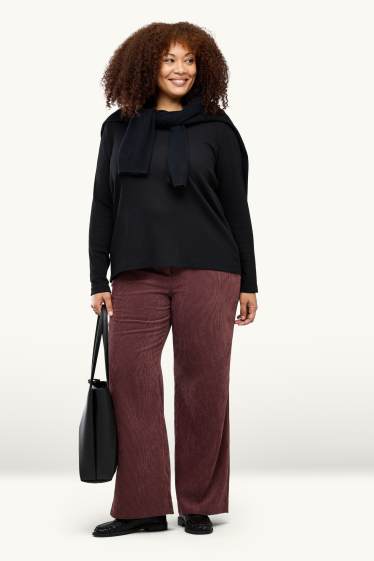 Femmes - Pantalon en velours côtelé - mid waist - jambes larges - bordeaux