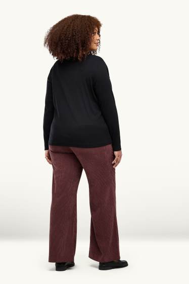 Femmes - Pantalon en velours côtelé - mid waist - jambes larges - bordeaux
