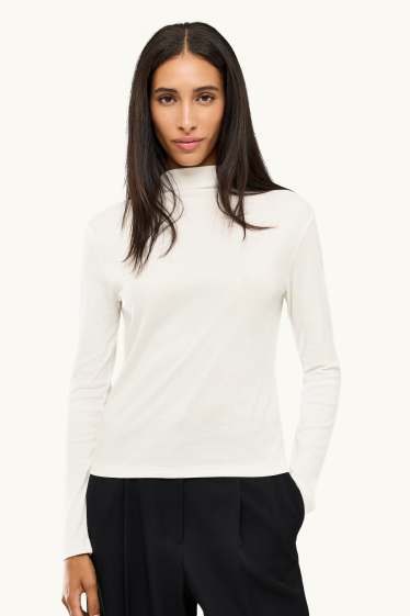 Femmes - Haut à manches longues - slim fit - blanc pur