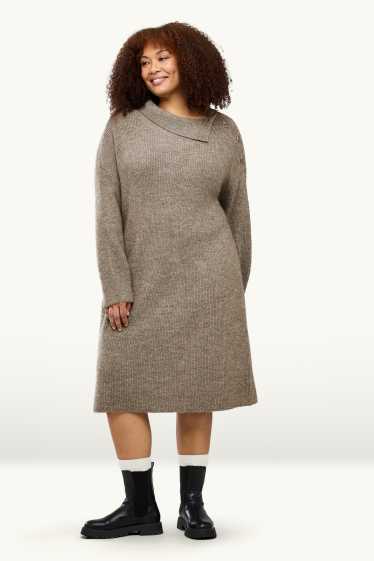 Femmes - Robe de maille - côtelé - beige chiné