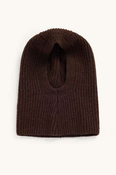 Women - Balaclava - ribbed - dark brown