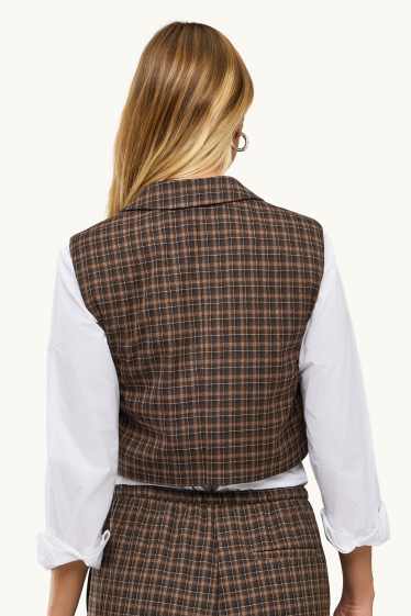 Damen - Weste - tailliert - kariert - braun / beige