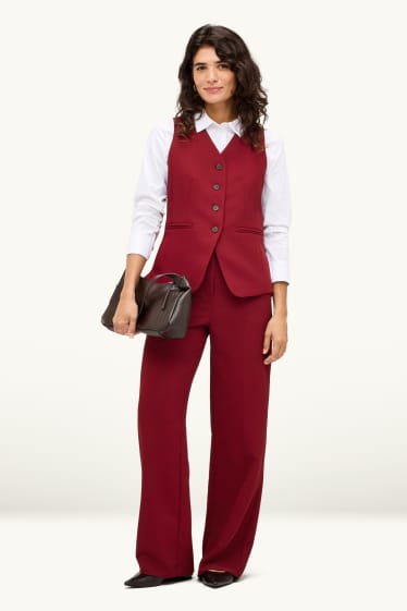 Femmes - Pantalon de bureau - high waist - regular fit - rouge foncé