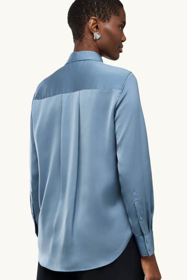 Women - Satin blouse - light blue