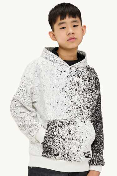 Kinder Jungen - Hoodie - gemustert - weiss / schwarz