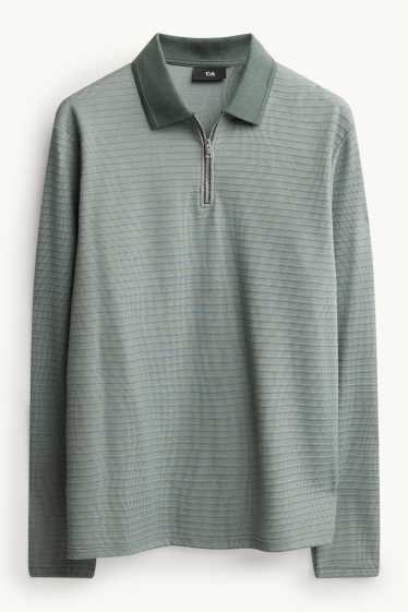 Herren - Langarm-Poloshirt - Regular Fit - gerippt - dunkelgrün