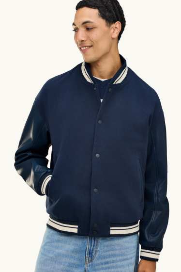 Men - Varsity jacket - dark blue / creme white