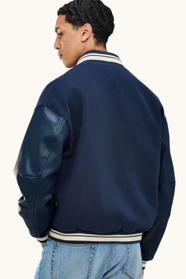 Men - Varsity jacket - dark blue / creme white