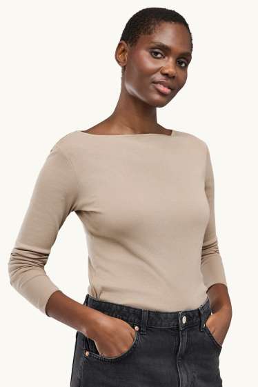 Dona - Samarreta de màniga llarga - slim fit - beix clar