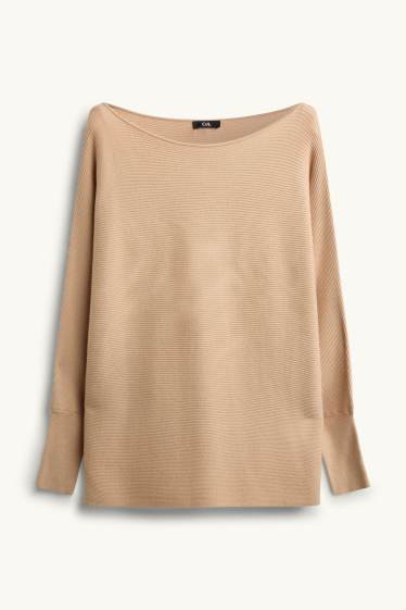 Damen - Pullover - gerippt - sandfarben