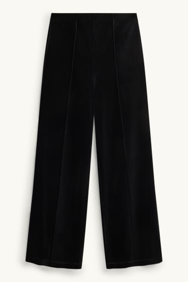 Donna - Pantaloni di velluto - vita alta - gamba larga - nero
