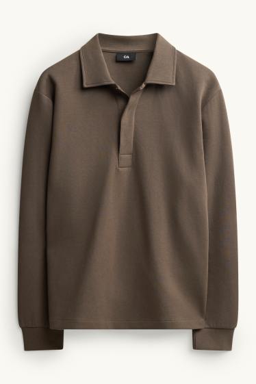 Bărbați - Tricou polo cu mânecă lungă - relaxed fit - kaki
