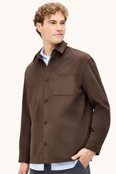 Heren - Overhemdjas - relaxed fit - Kent - imitatiesuède - bruin