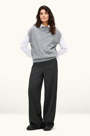 Femmes - Pantalon de bureau - high waist - wide leg - à rayures - noir