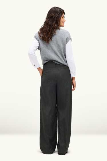 Femmes - Pantalon de bureau - high waist - wide leg - à rayures - noir
