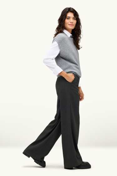 Femmes - Pantalon de bureau - high waist - wide leg - à rayures - noir