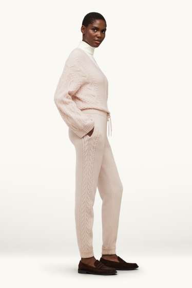Women - Knitted joggers with cashmere content - wool blend - light beige